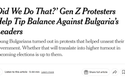 Протестът в София на първа страница на New York Times